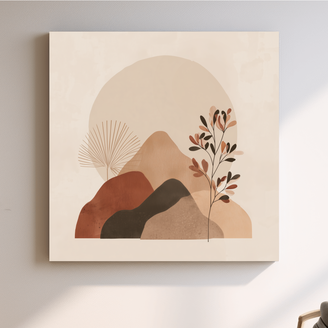 Boho Abstract Mountain Silhouette - Neutral Terracotta Botanical Wall Art