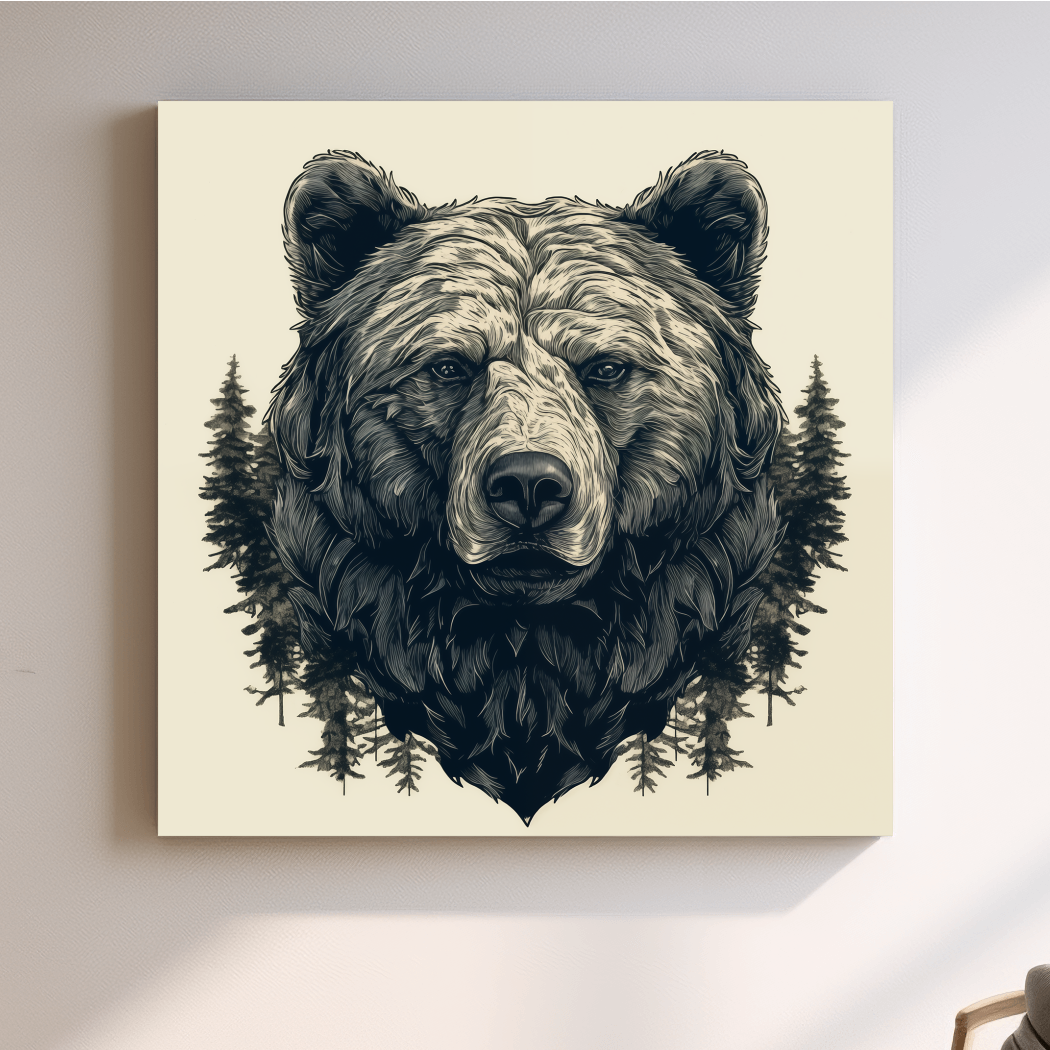 Grizzly Bear Portrait Illustration Artwork - Vintage Wilderness Forest Wall Art