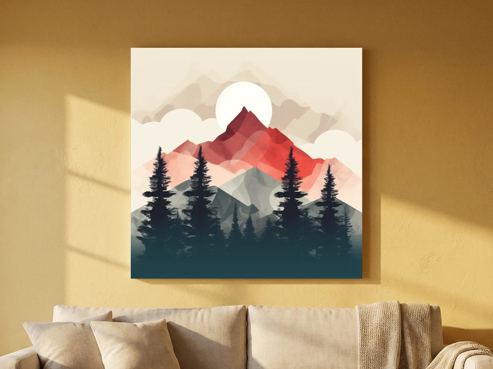 Minimal Alpine Mountain Sunrise - Pine Forest Wall Art