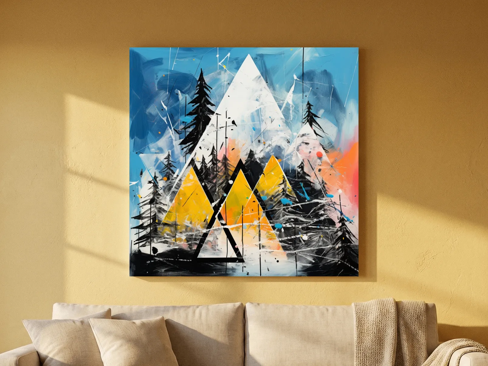 Abstract Geometric Mountain Peaks - Vibrant Colorful Forest Wall Art