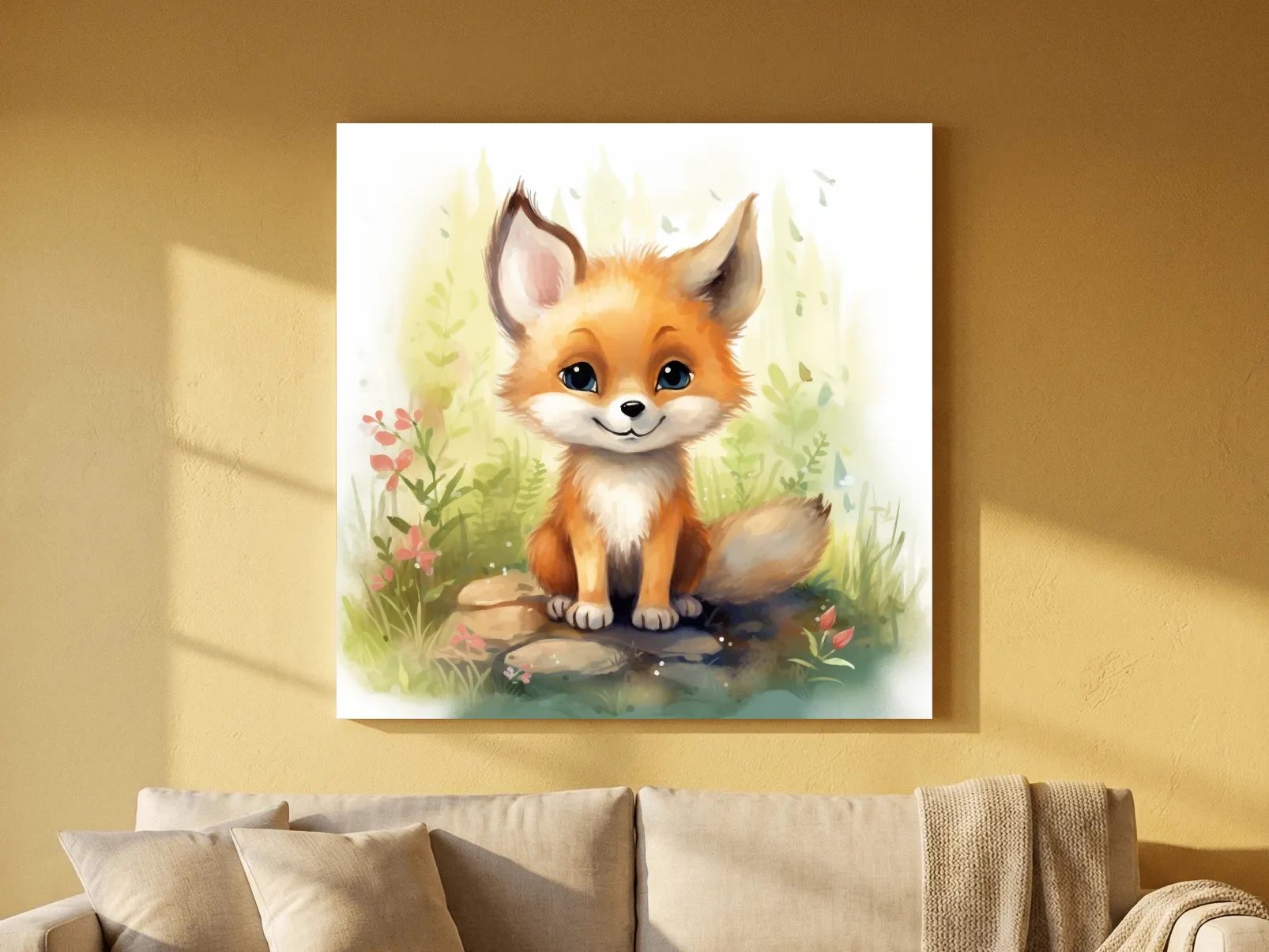 Cute Baby Fox Watercolor Illustration - Woodland Nursery Animal Wall Art