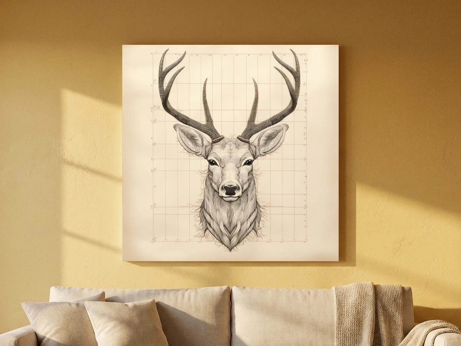 Vintage Deer Head Sketch Illustration - Rustic Wildlife Wall Art