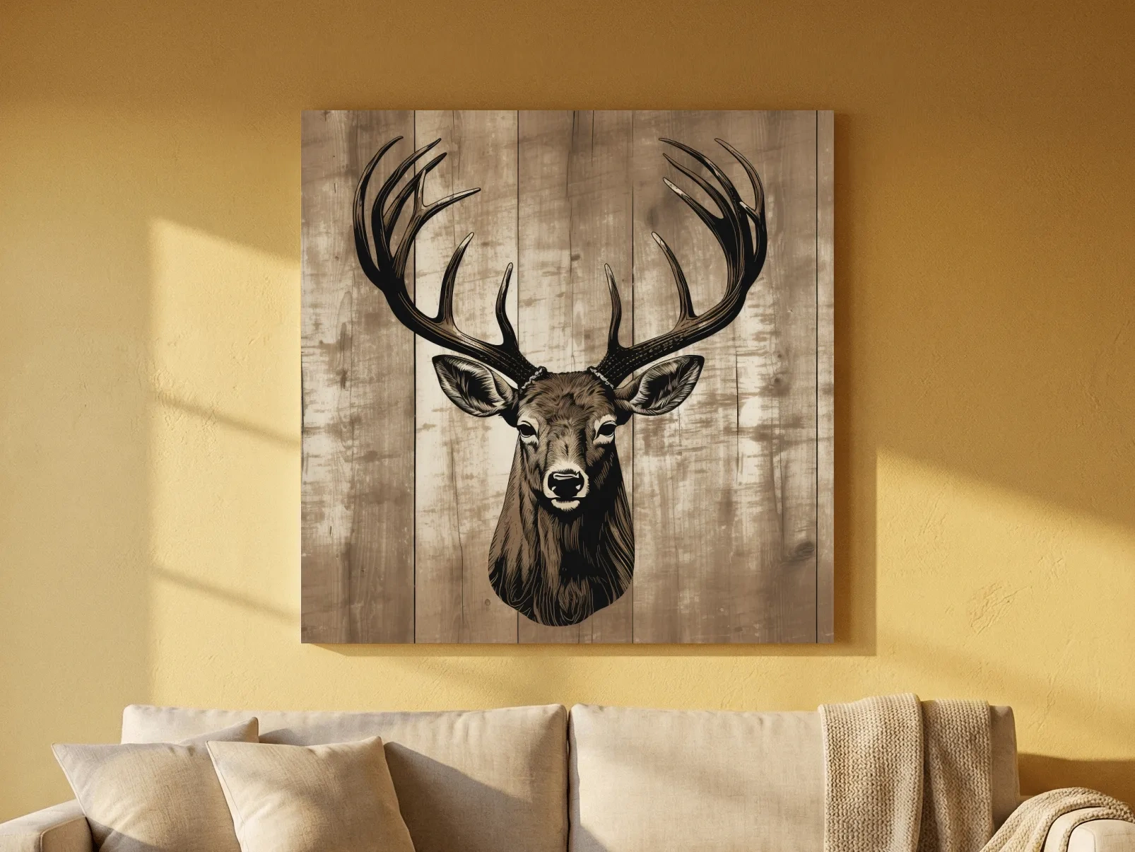 Rustic Stag Head Illustration - Vintage Cabin Lodge Wildlife Wall Art