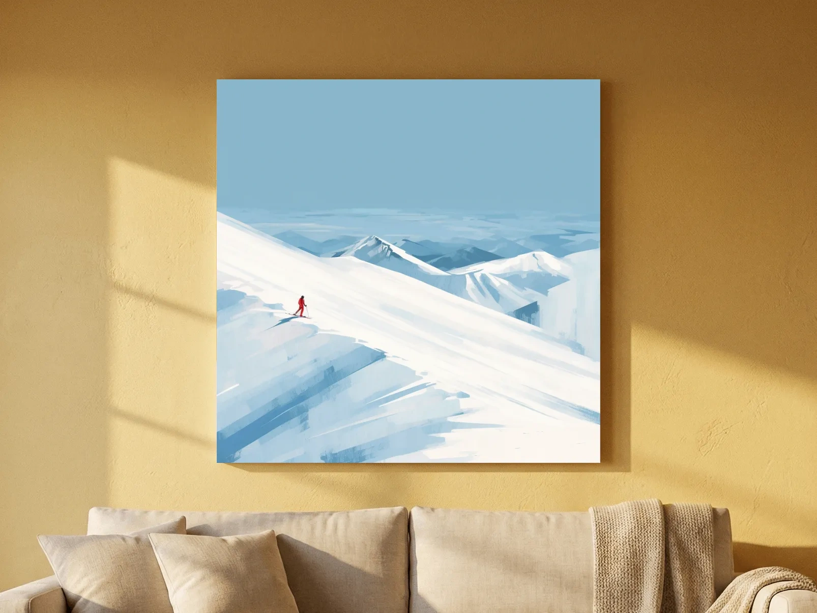 Minimalist Backcountry Skier Painting - Alpine Winter Wall Art