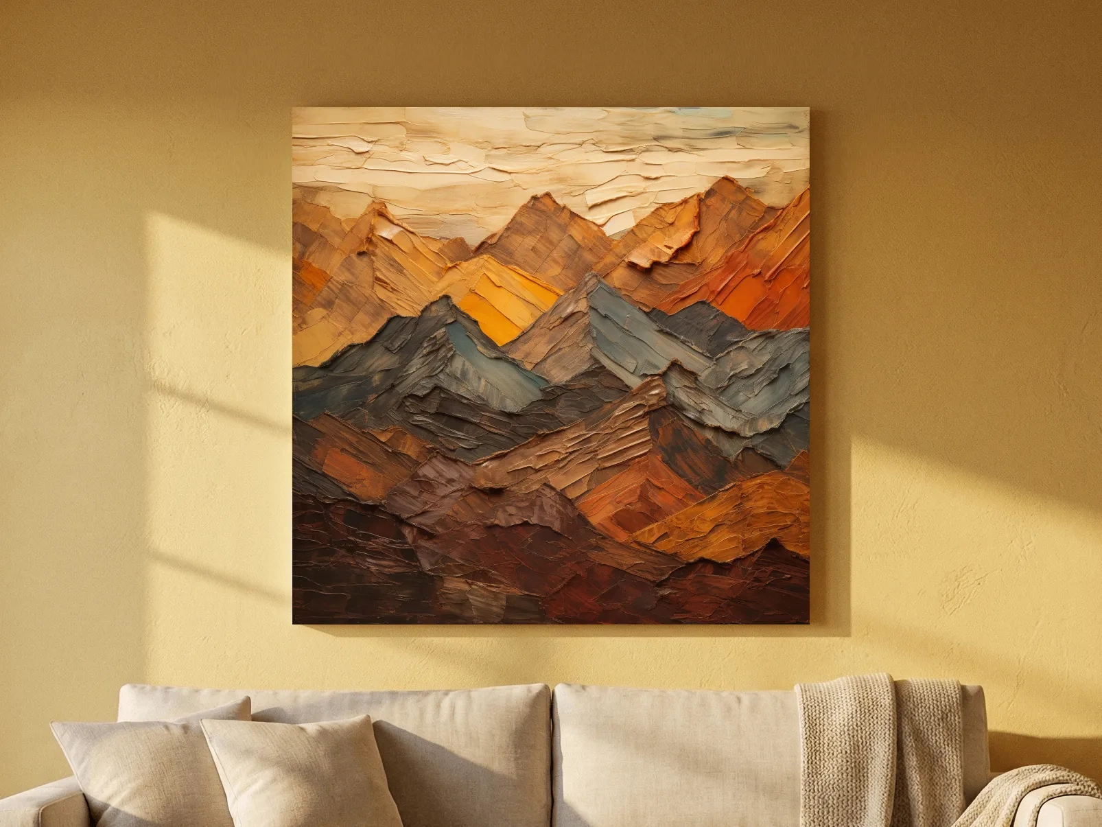 Textured Abstract Mountain Range Painting - Impasto Effect Rustic Landscape Wall Art