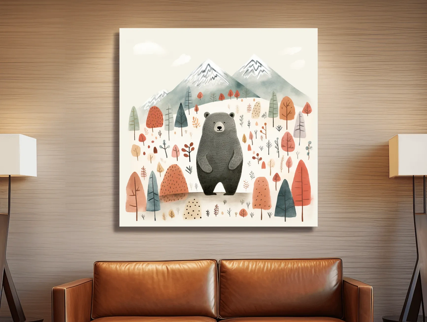 Nursery storybook art illustration of a black bear in the forest