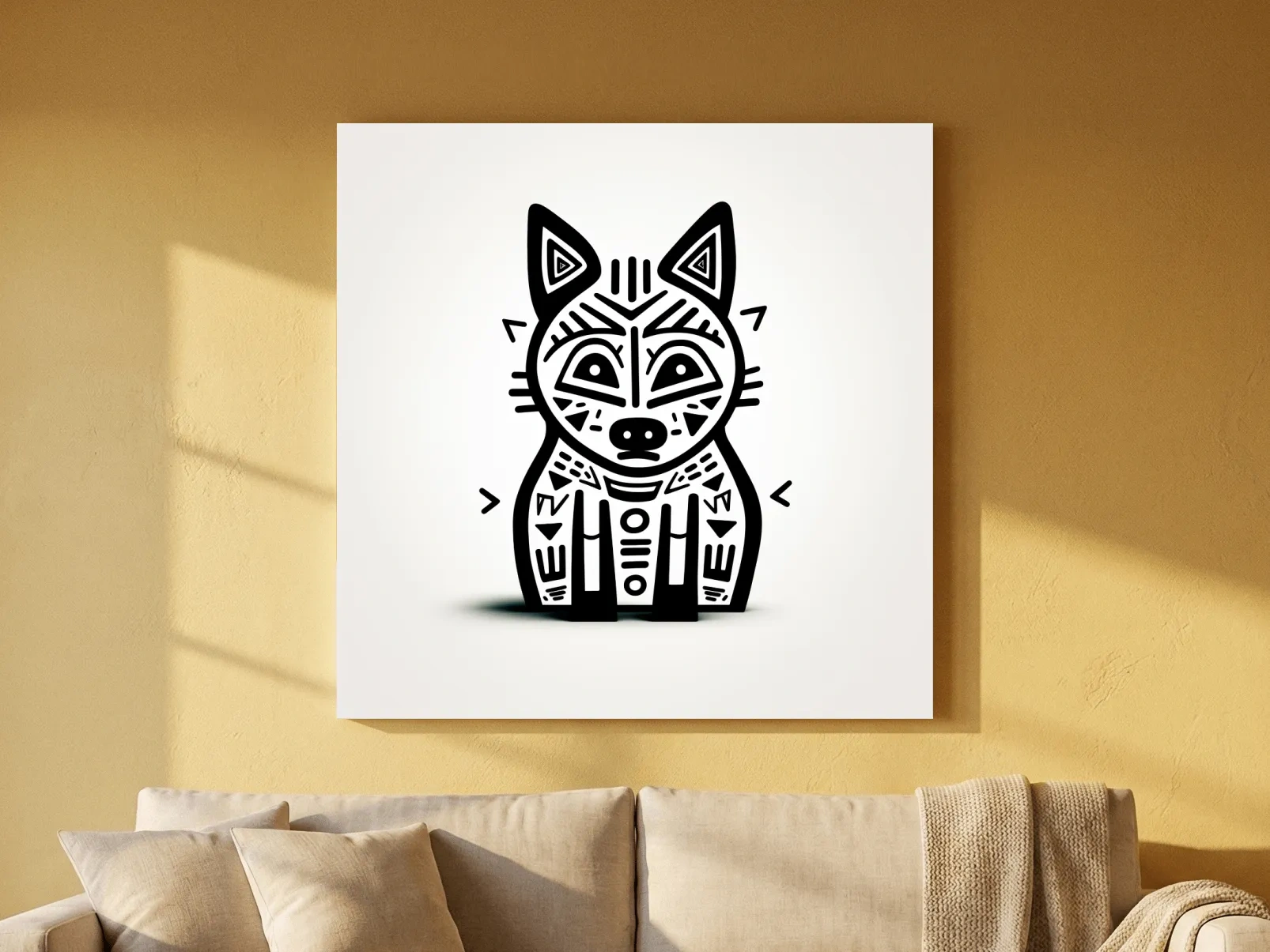 Minimalist Tribal Fox Line Art - Quirky Black And White Animal Wall Art