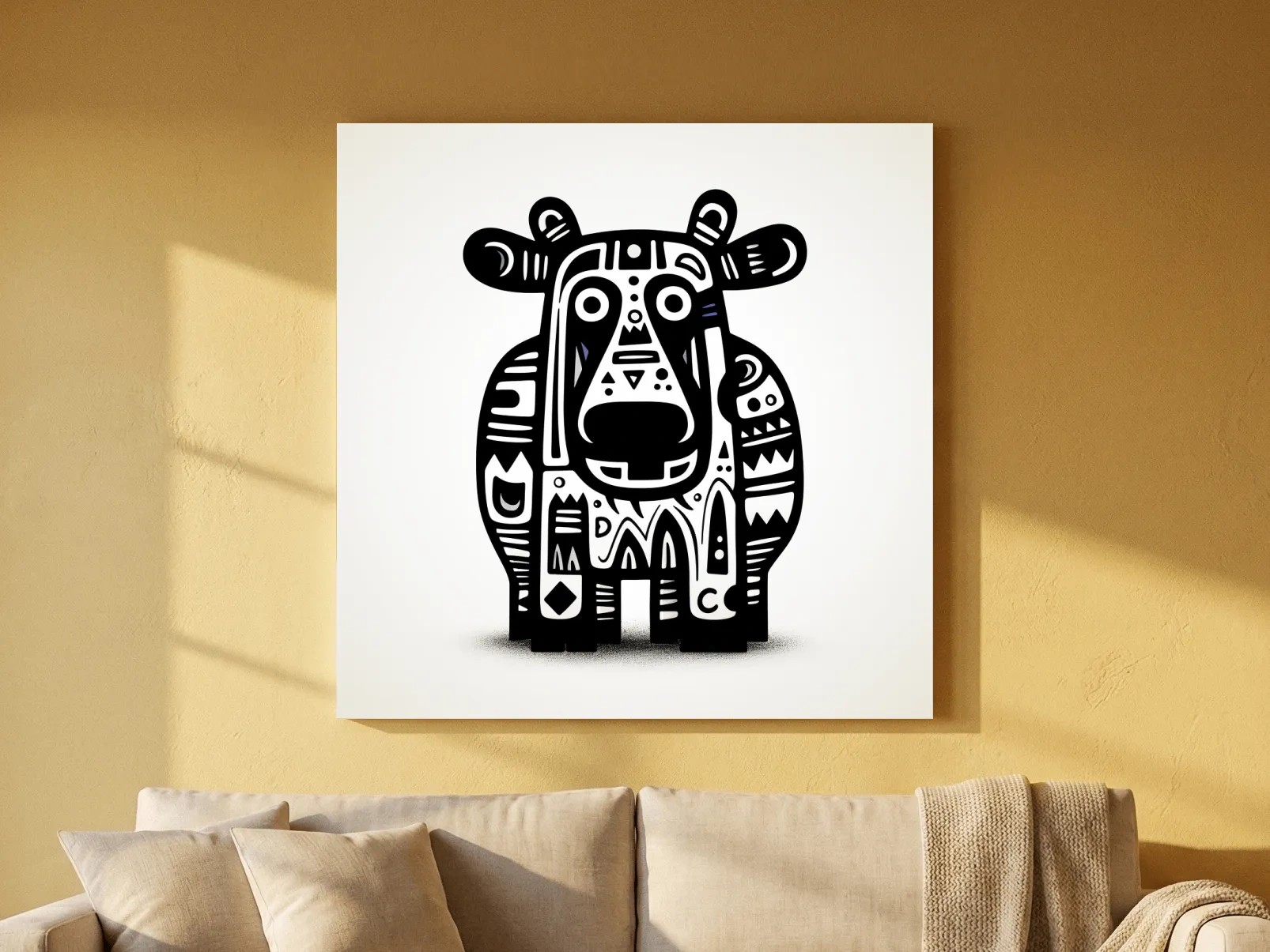 Tribal Folk Art Moose Illustration - Quirky Black And White Wildlife Wall Art