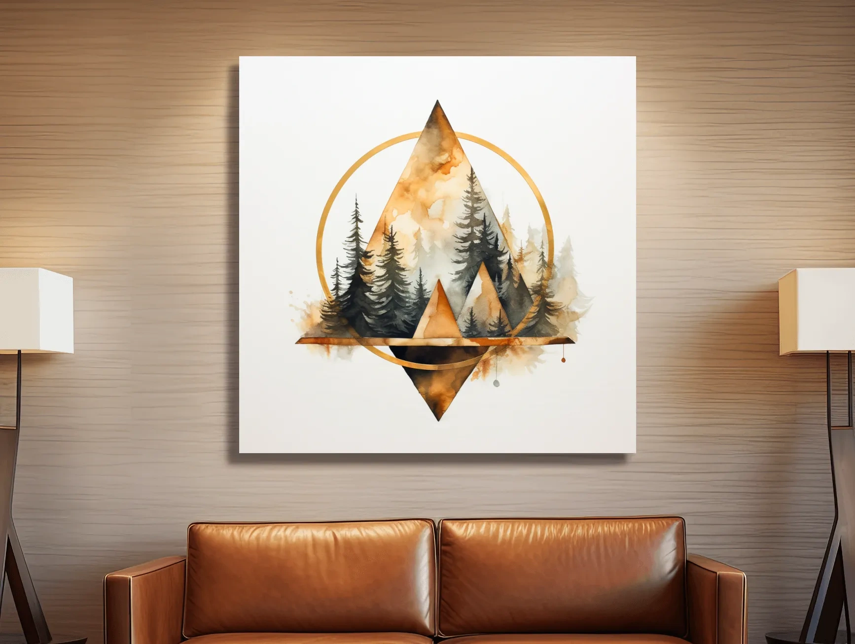 Geometric Watercolor Mountain & Pine Forest - Modern Rustic Nature Wall Art