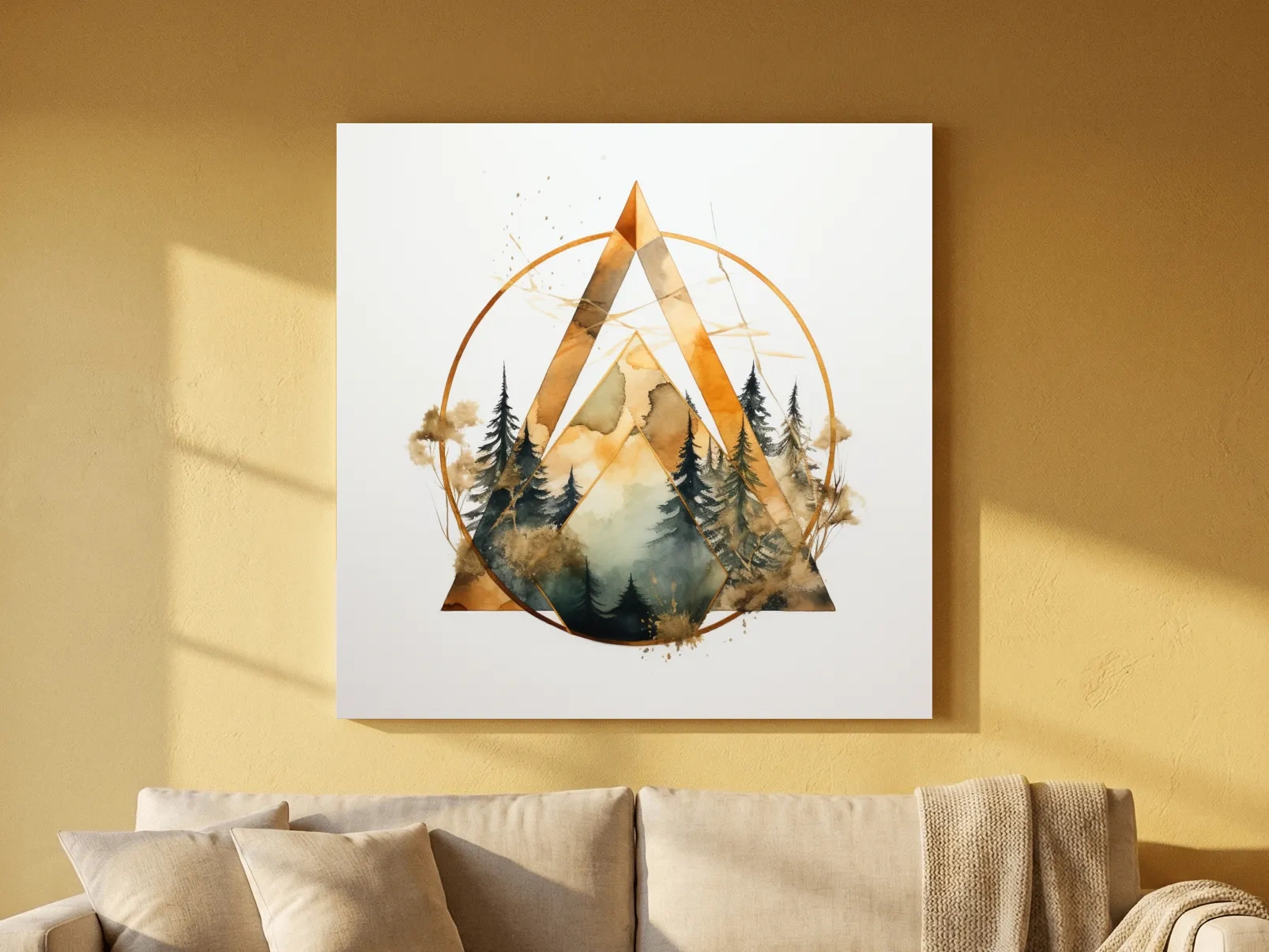 Watercolour forest art, minimal elegant geometric shapes