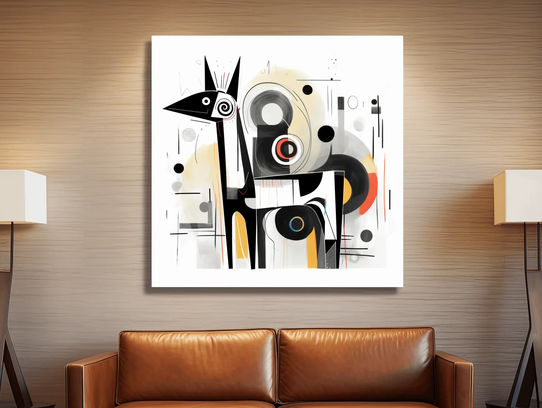 Abstract mid-century style painting of a geometric deer