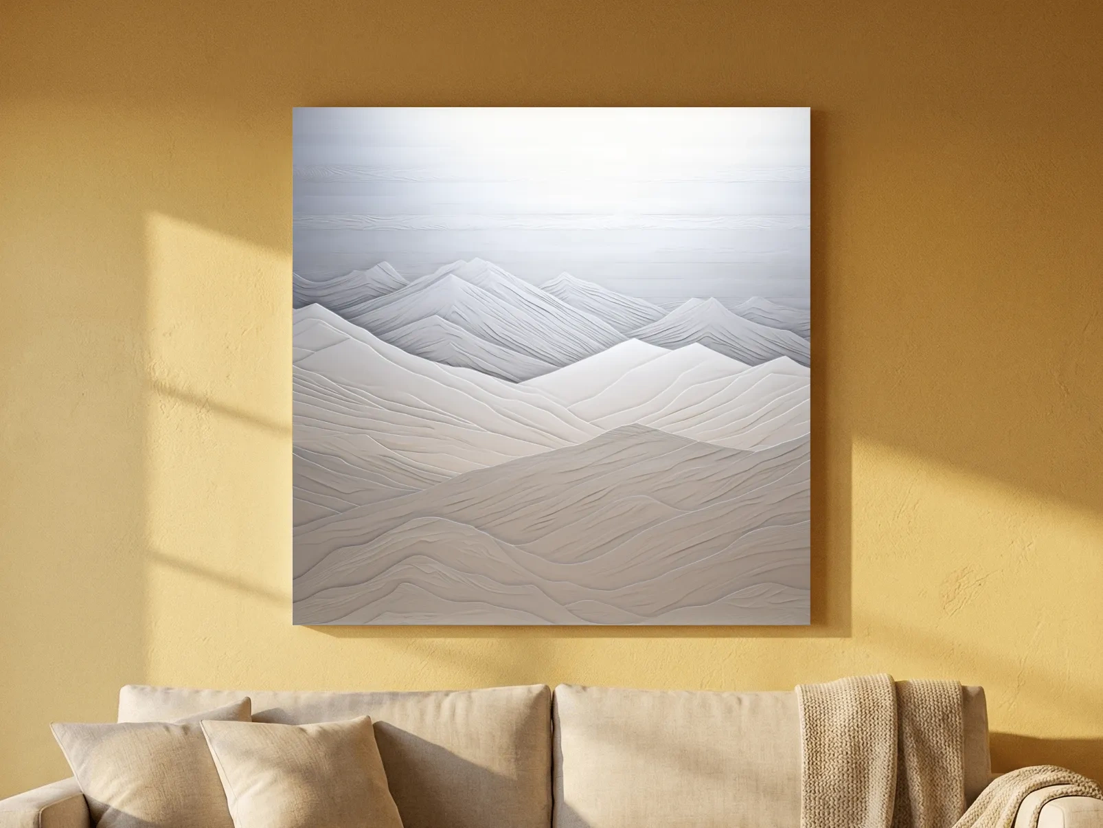 Minimalist Layered Mountain Relief Landscape - Monochrome Artwork