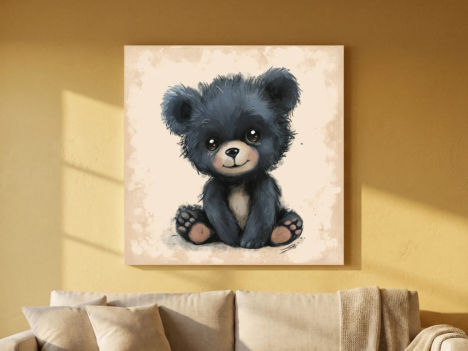Cute Baby Bear Cub Painting - Whimsical Nursery Animal Wall Art
