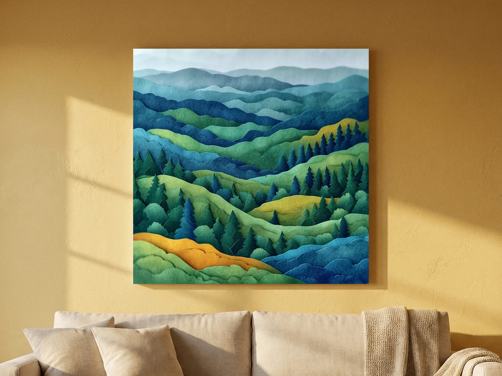 Layered Papercut Mountain Forest Landscape - 3D Effect Wall Art