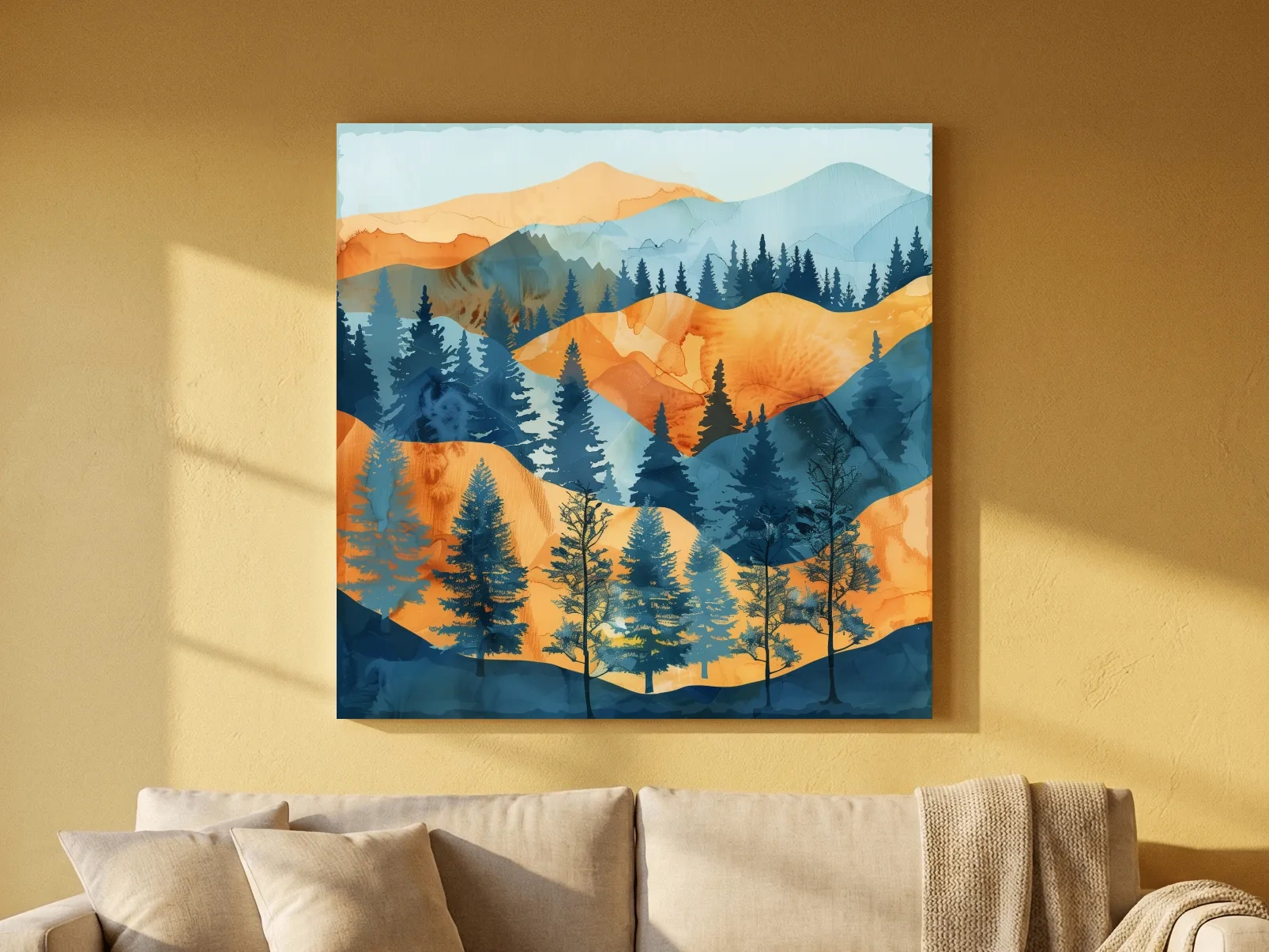 Abstract Alpine Mountain Forest Landscape - Modern Watercolor Style Wall Art