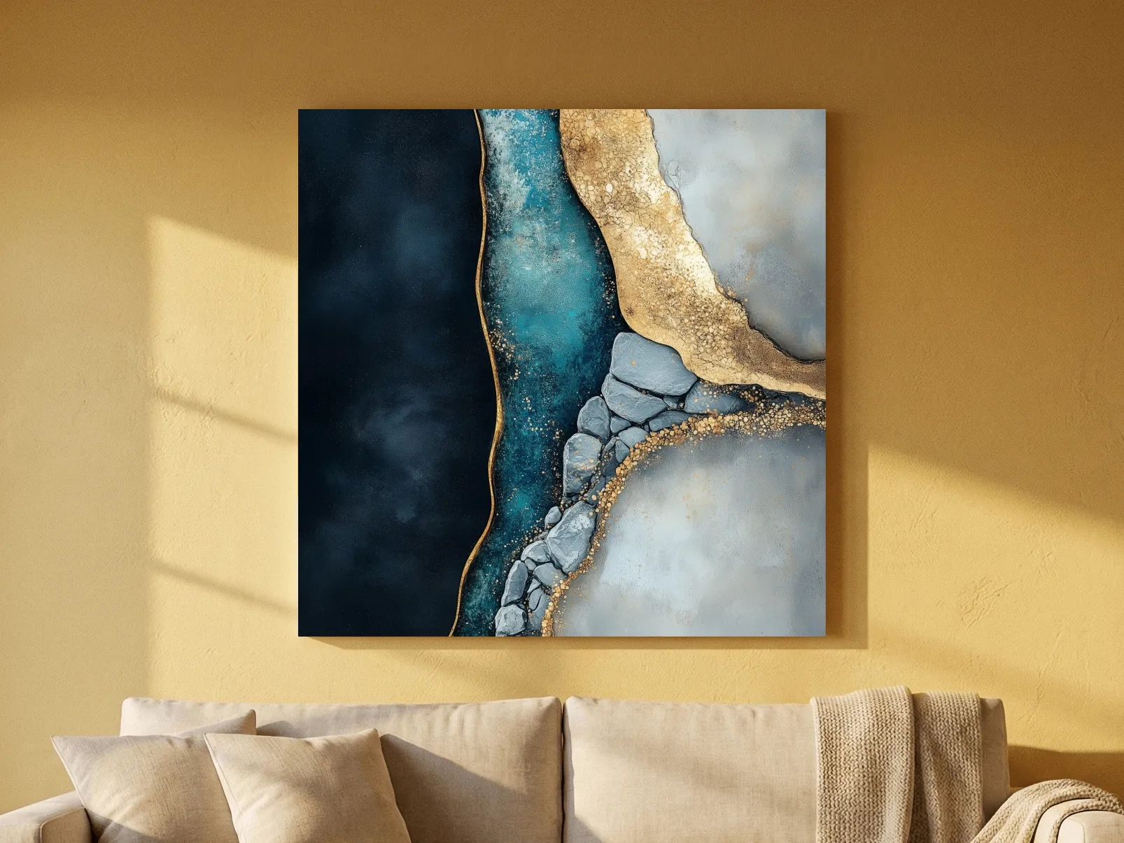 Luxe Gold Abstract Geode River - Modern Resin Style Wall Art