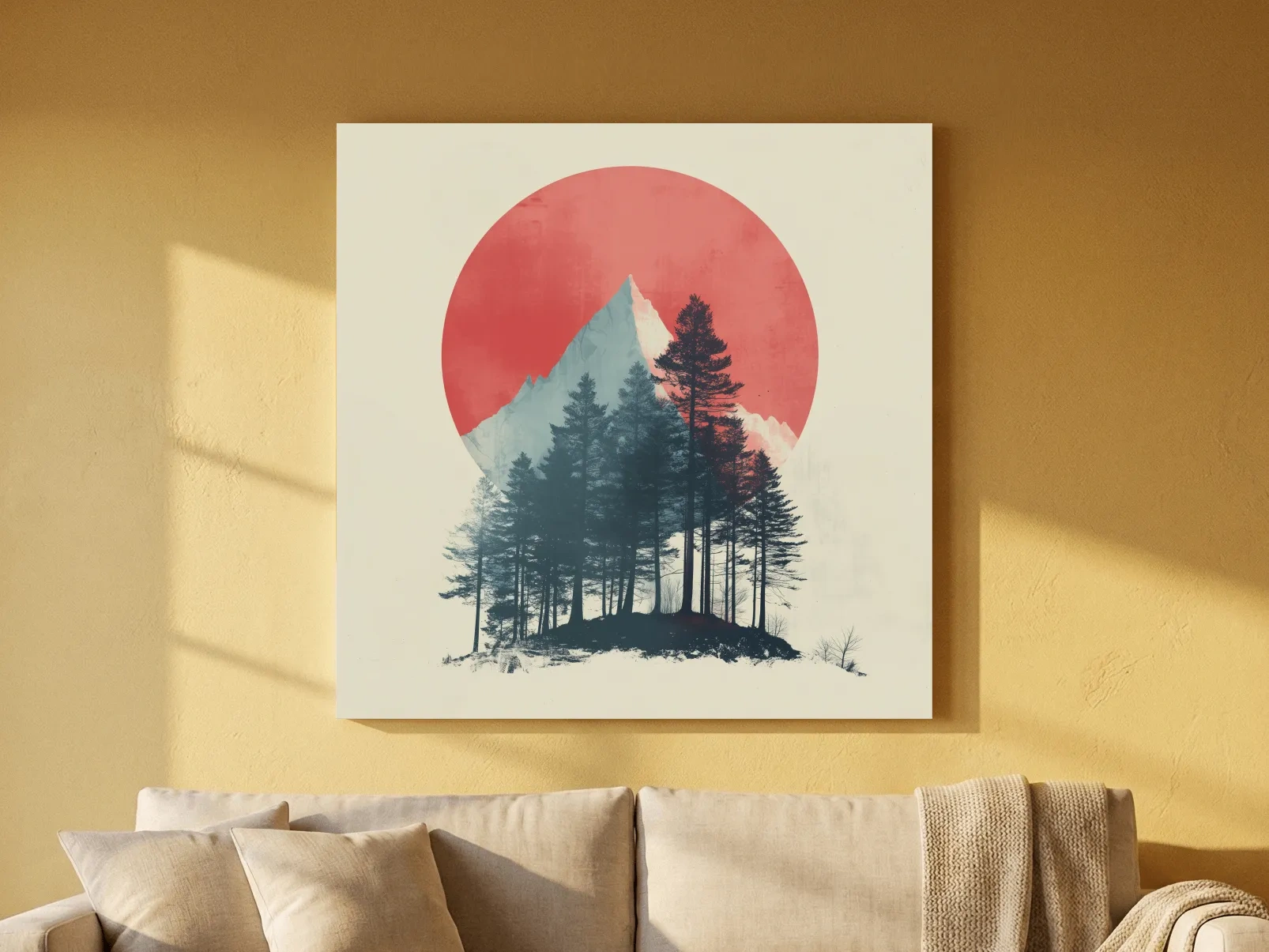 Minimalist Mountain Peak Pine Forest - Scandinavian Sunset Landscape Wall Art