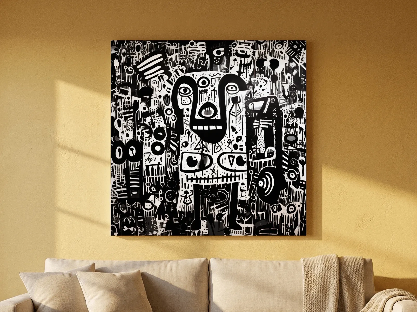 Black And White Abstract Graffiti Bear - Urban Street Art Wall Artwork