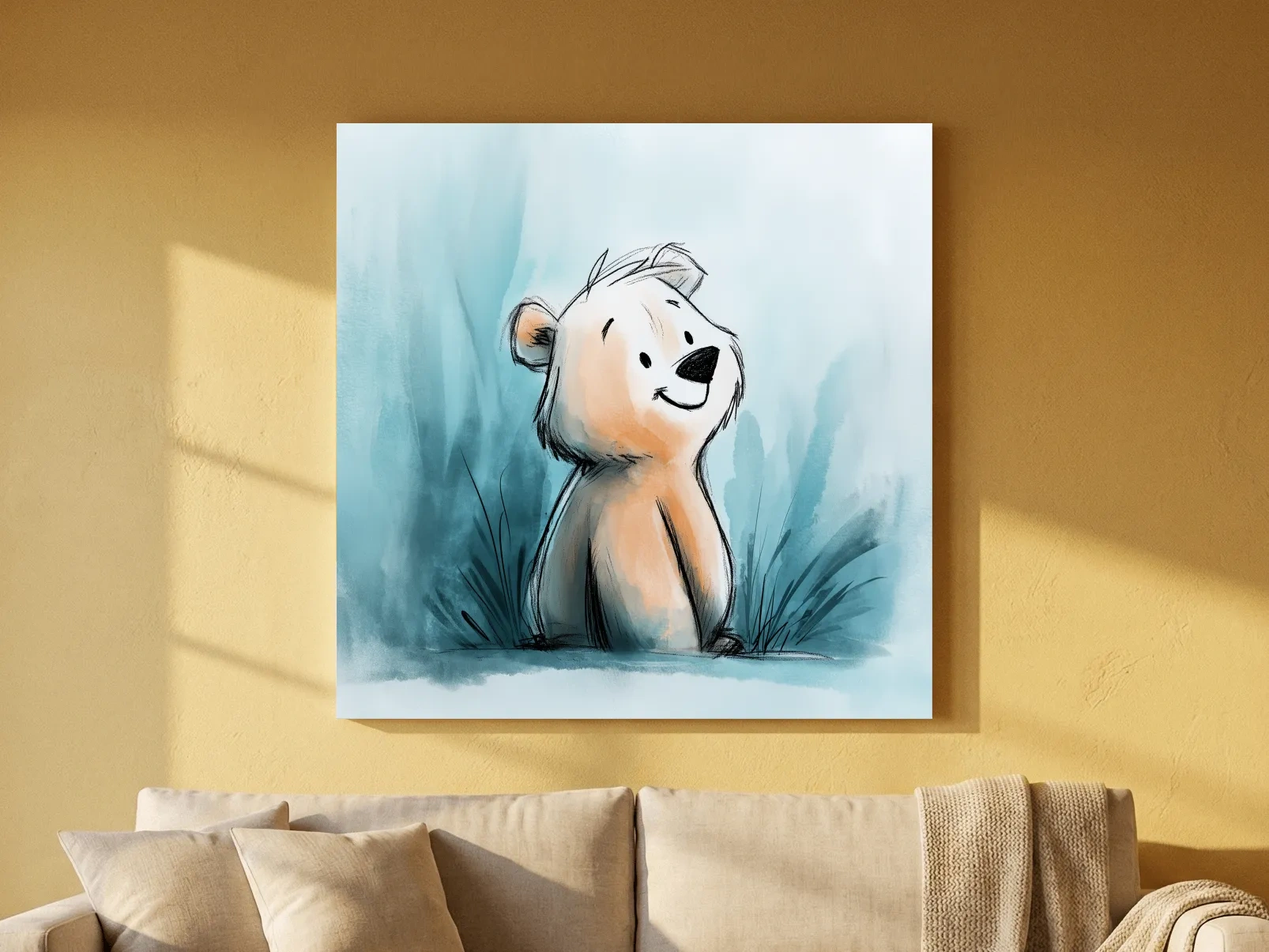 Cute Watercolor Bear Cub Illustration - Whimsical Nursery Animal Wall Art