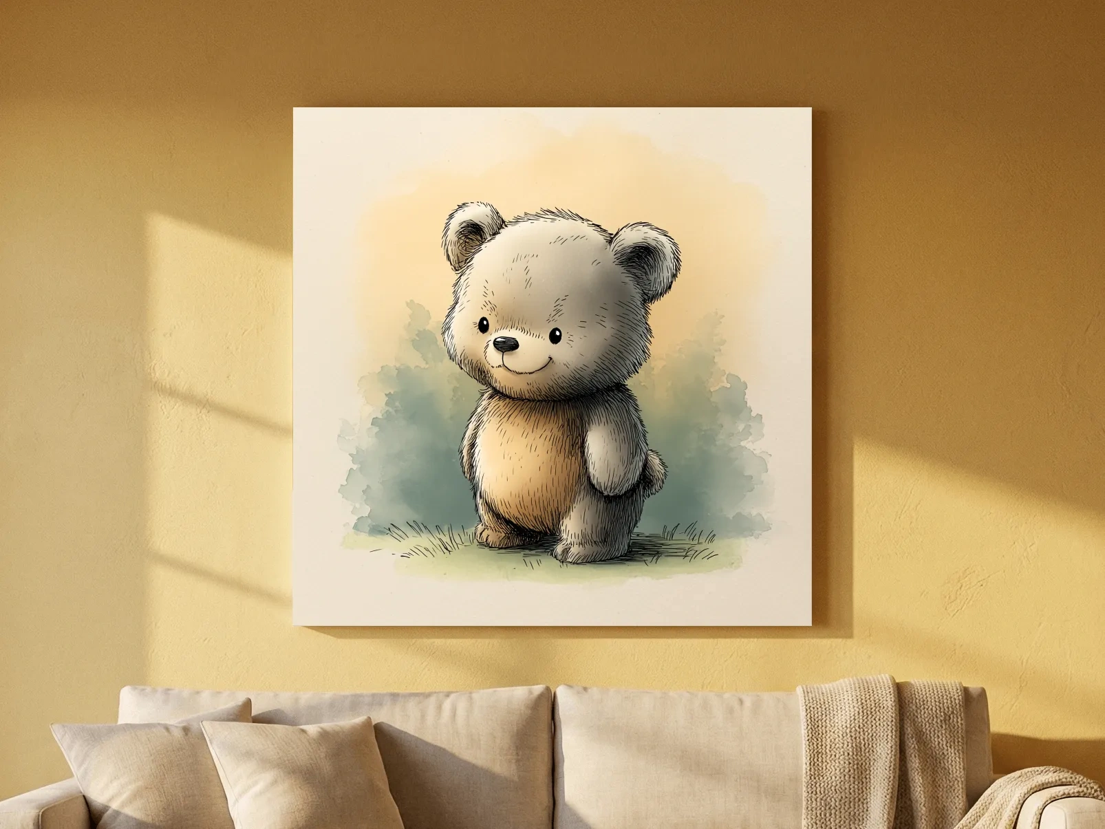 Cute Watercolor Teddy Bear Illustration - Whimsical Nursery Animal Wall Art