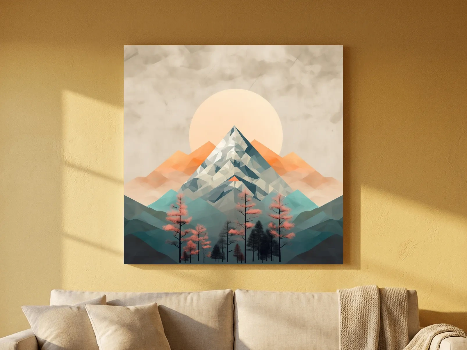 Minimalist Alpine Mountain Sunrise Artwork - Modern Landscape Wall Art