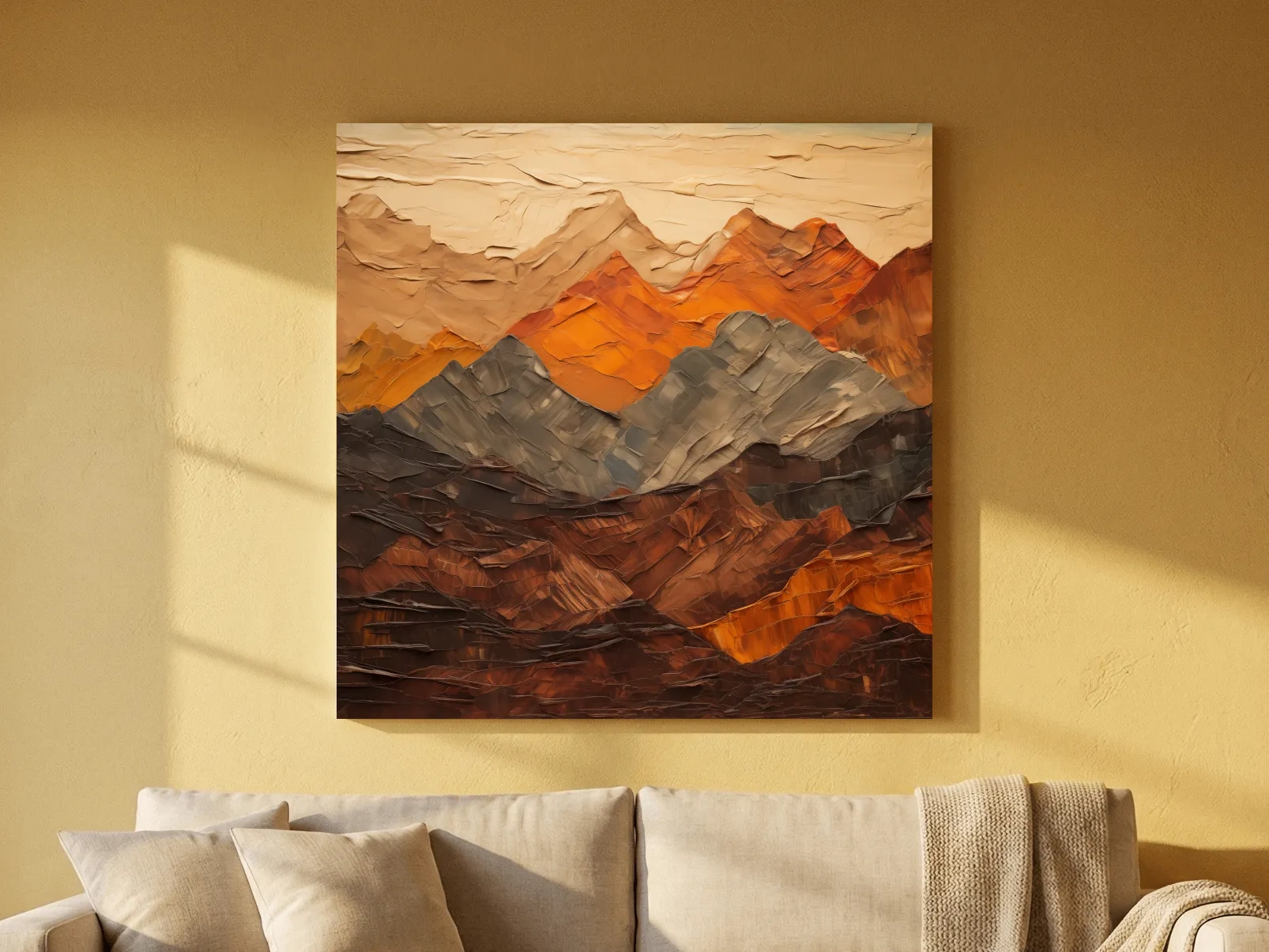 Textured Impasto Style Mountain Range - Rustic Earthy Abstract Wall Art