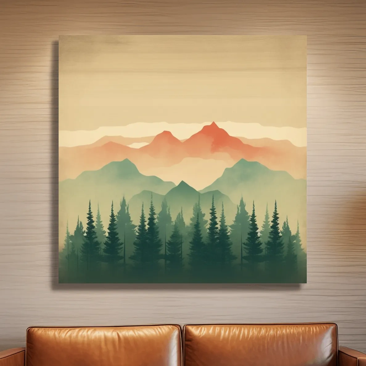 Minimal mountain artwork, treeline in the alpine mist