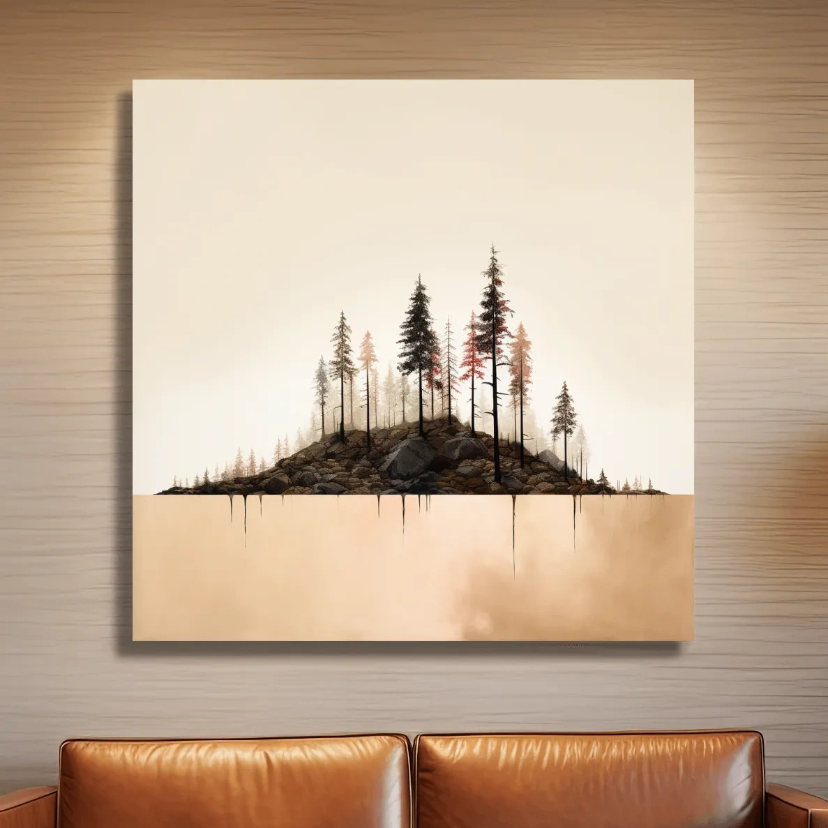 Minimalist Pine Forest Lake Illustration - Scandinavian Landscape Artwork