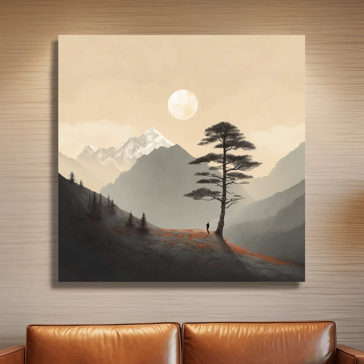 Minimal mountain art, lonely tree