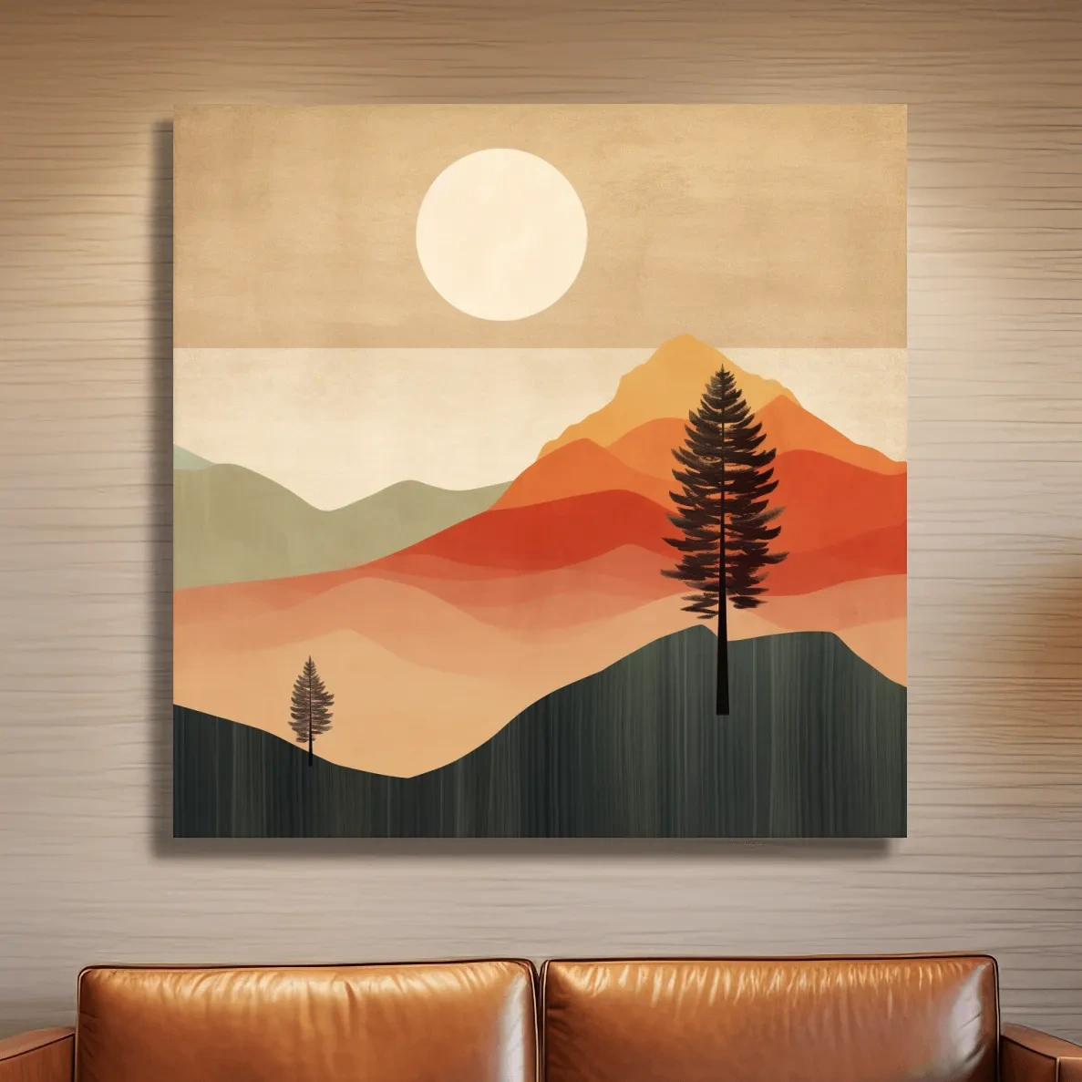 Mimimalist mountain art, sunset over the mountains