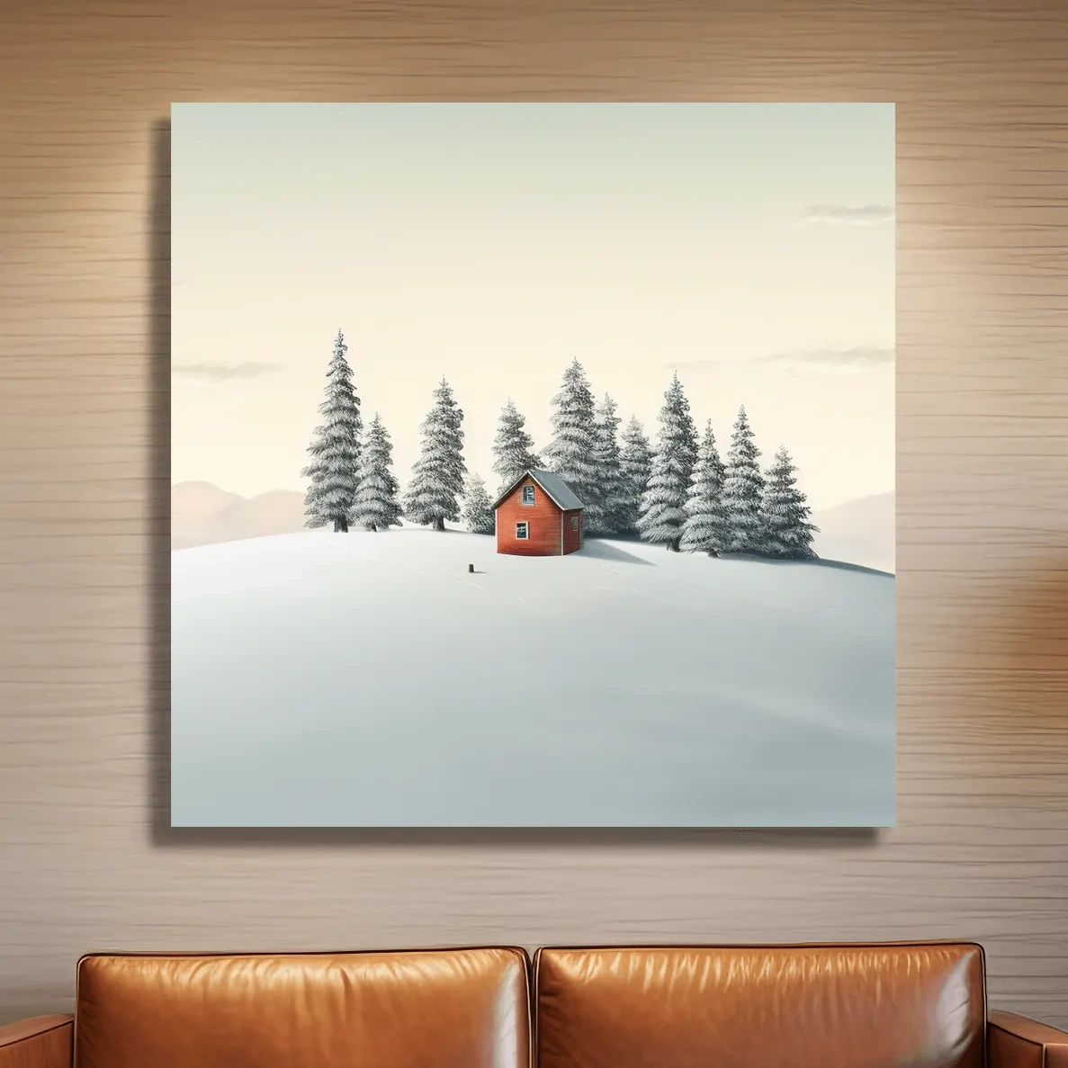 Minimal art, cabin in the snow