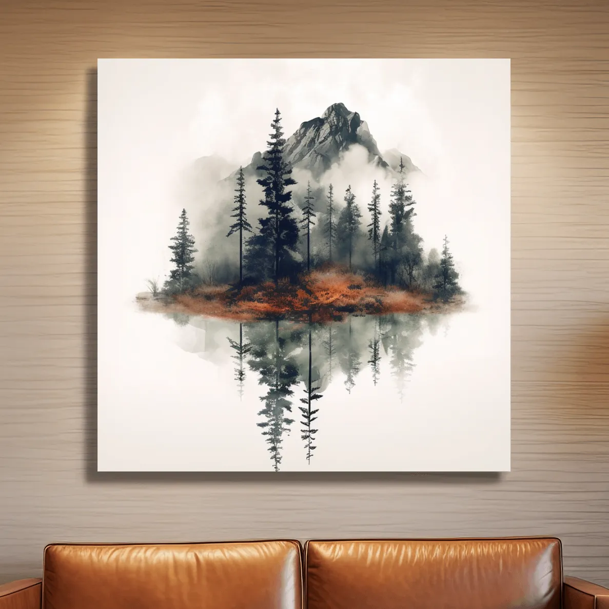 Minimal art, trees reflecting from a lake