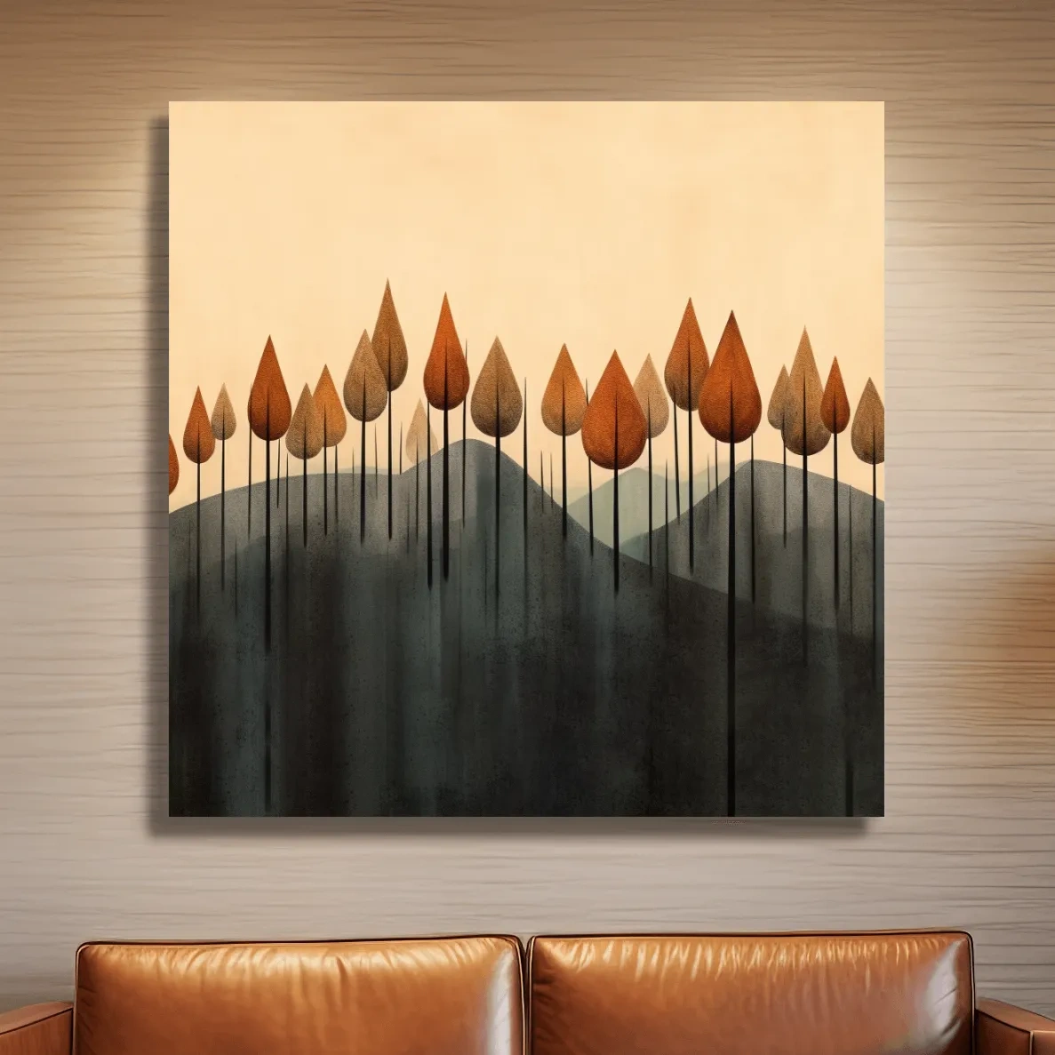 Minimal abstract art, a line of autumn trees