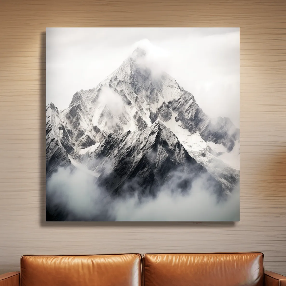 Photographic art, snowy glacier in the clouds