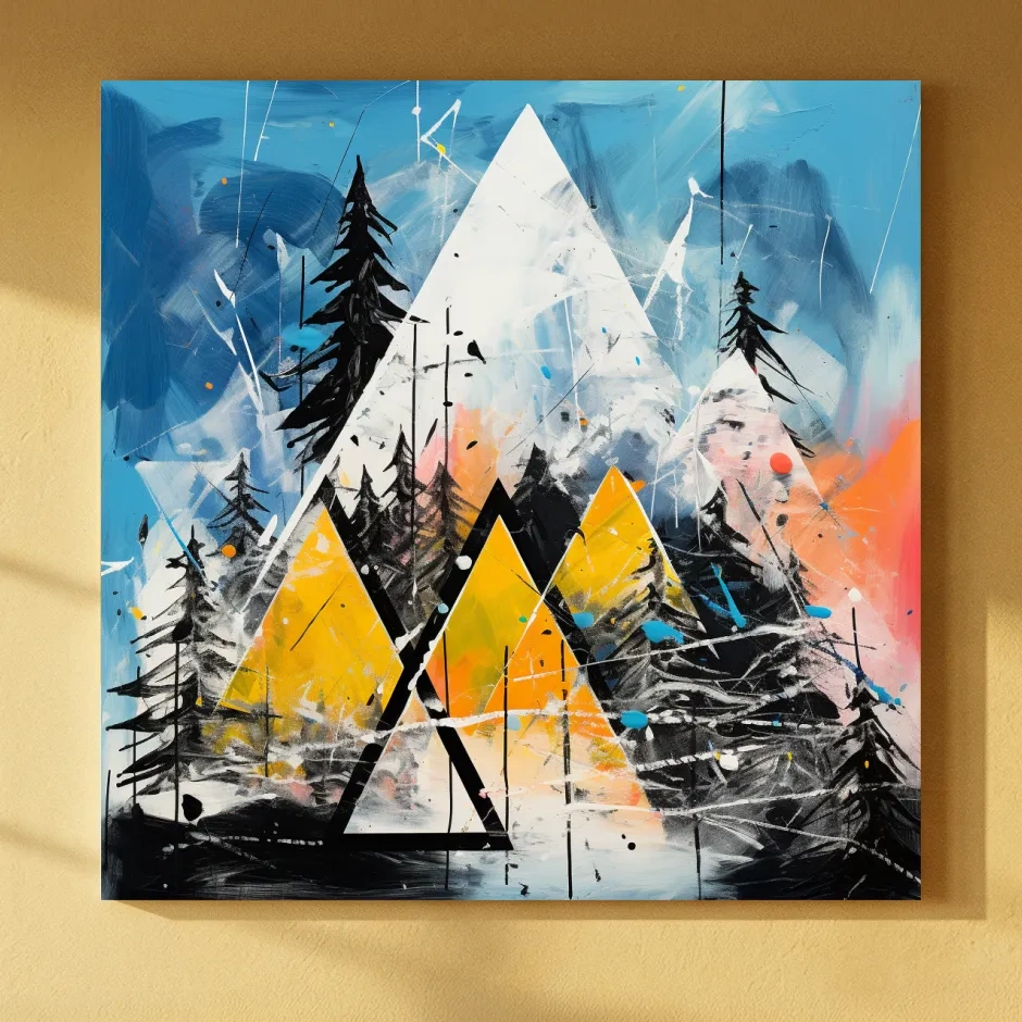 Abstract Geometric Mountain Peaks - Vibrant Colorful Forest Wall Art