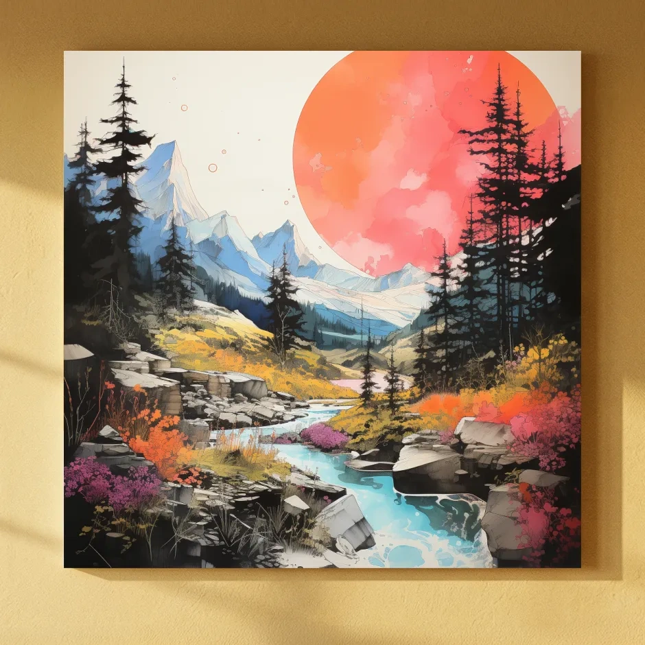 Colourful alpine sunset artwork