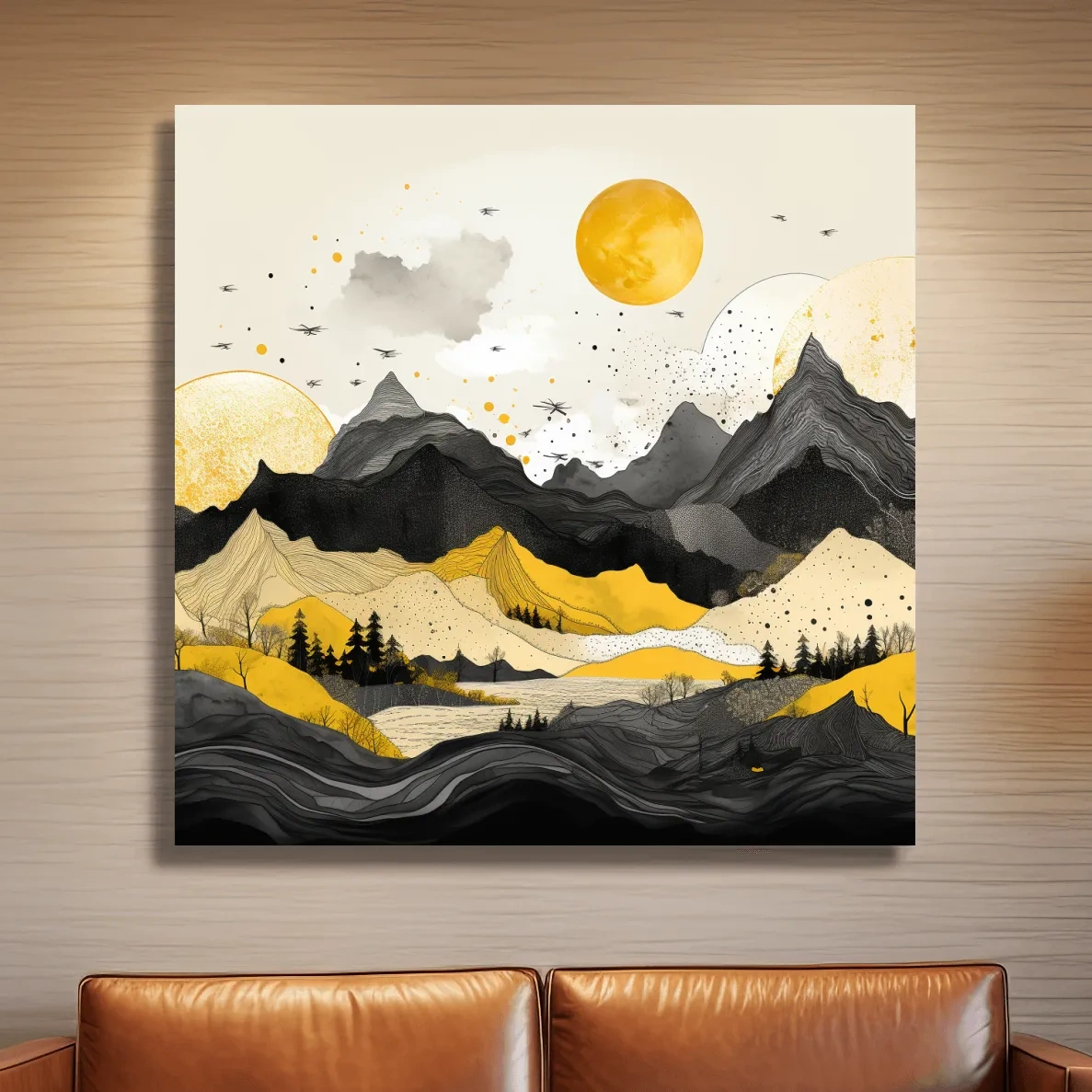 Bold lines mountain illustration, yellow and black