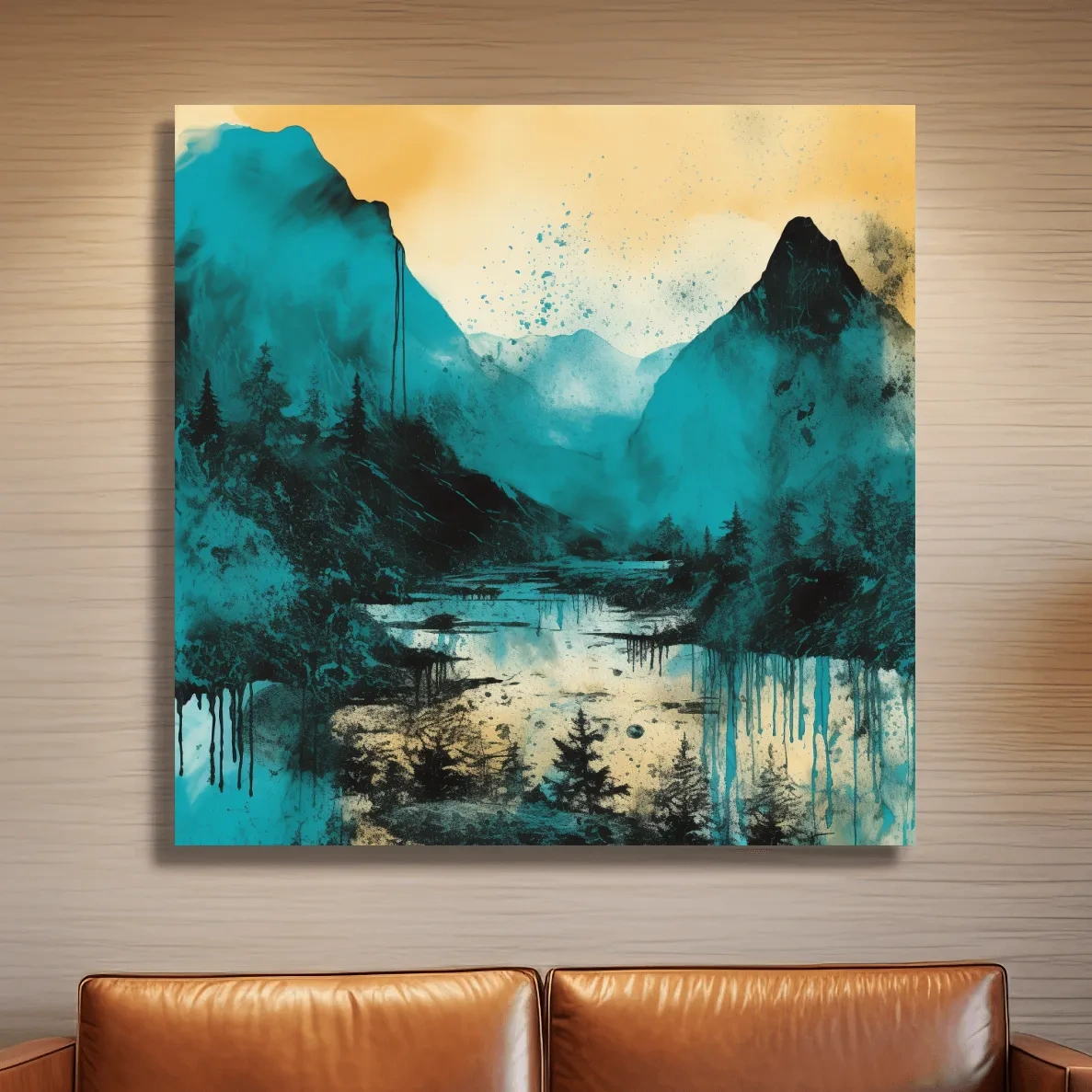 Abstract painting of a mountain landscape