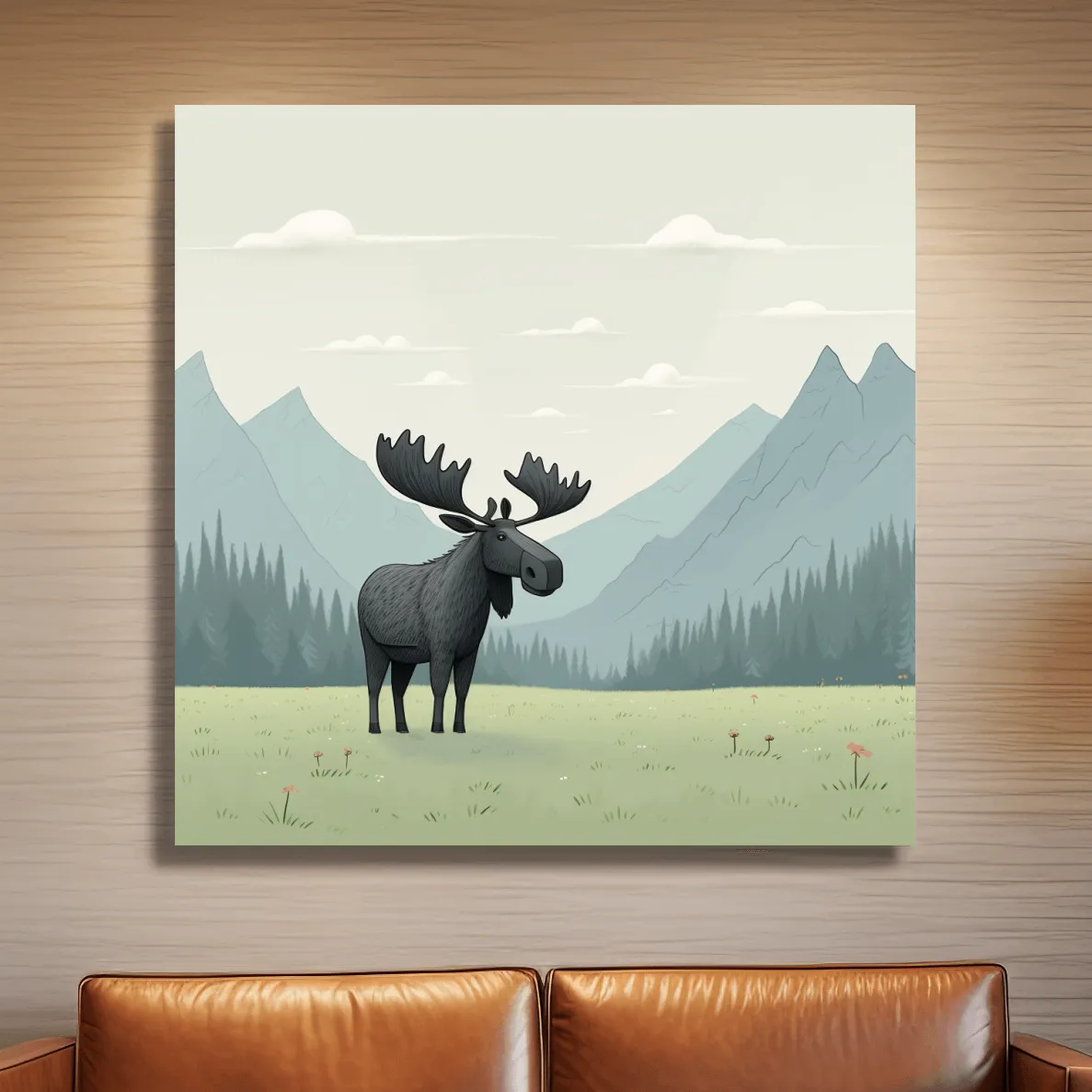 Childrens illustration of a moose in the alpine