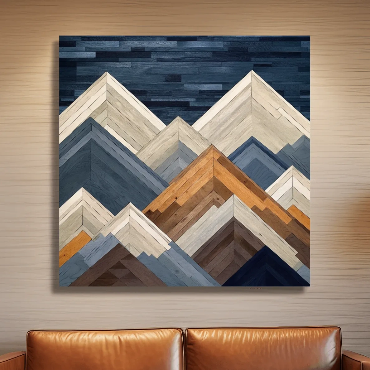 Wooden panel art, mountain ranges made from wood print