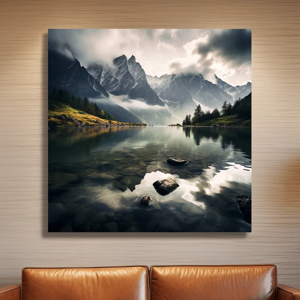 Moody Alpine Lake Reflection Photograph - Dramatic Landscape Wall Art