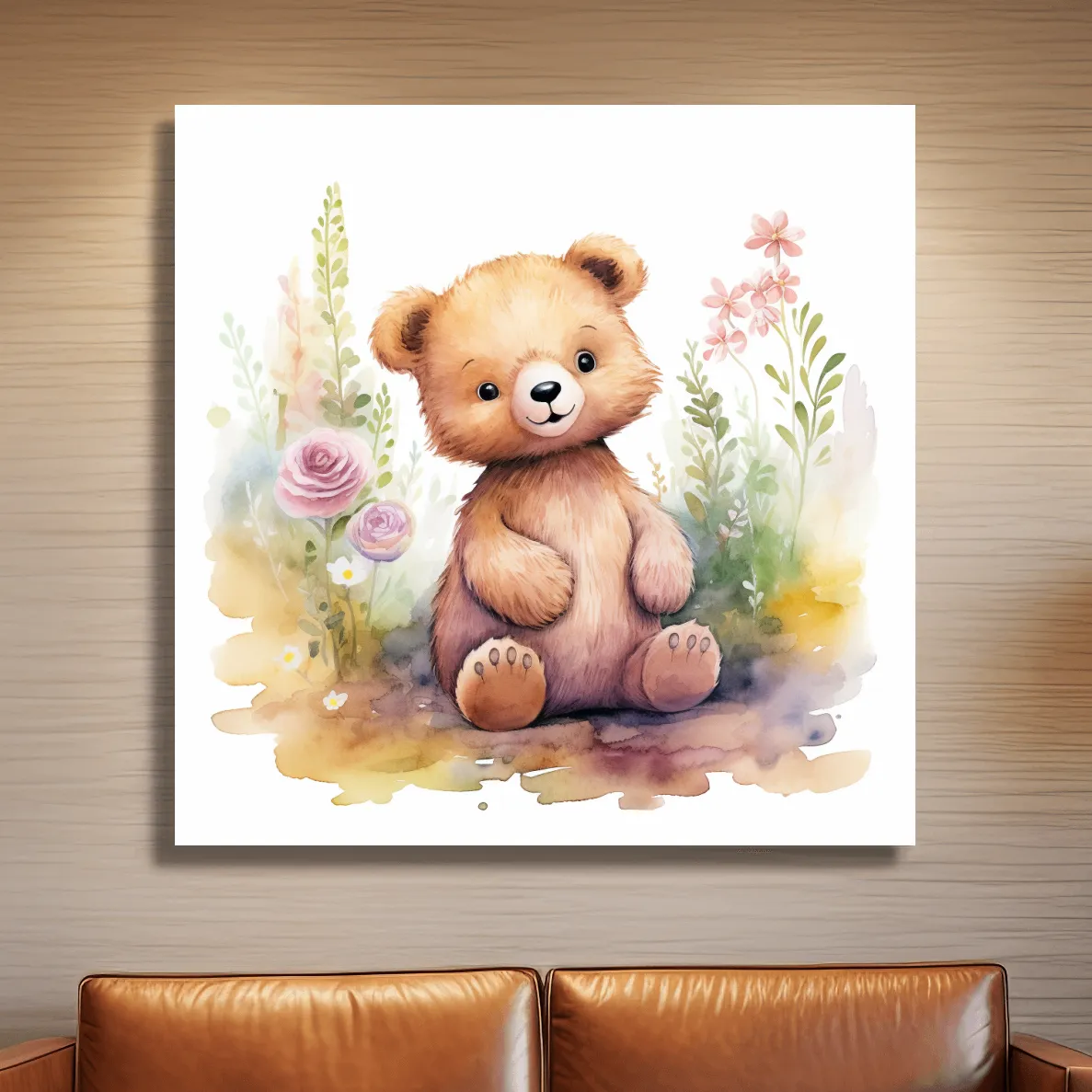 Nursery art, watercolor painting of a cute baby bear