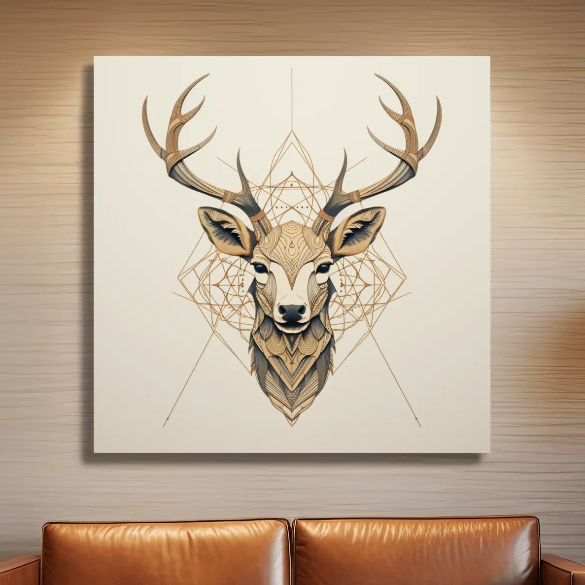 Geometric tattoo style illustration of a deer head