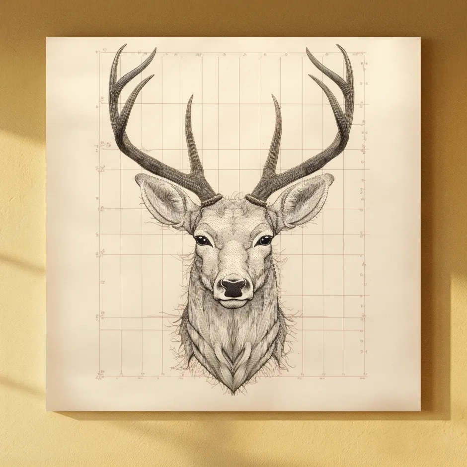 Vintage Deer Head Sketch Illustration - Rustic Wildlife Wall Art