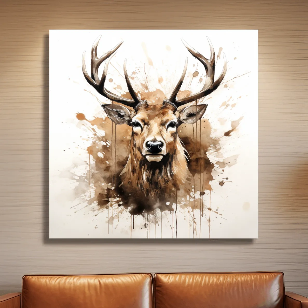 Splattered watercolour painting of a deers head
