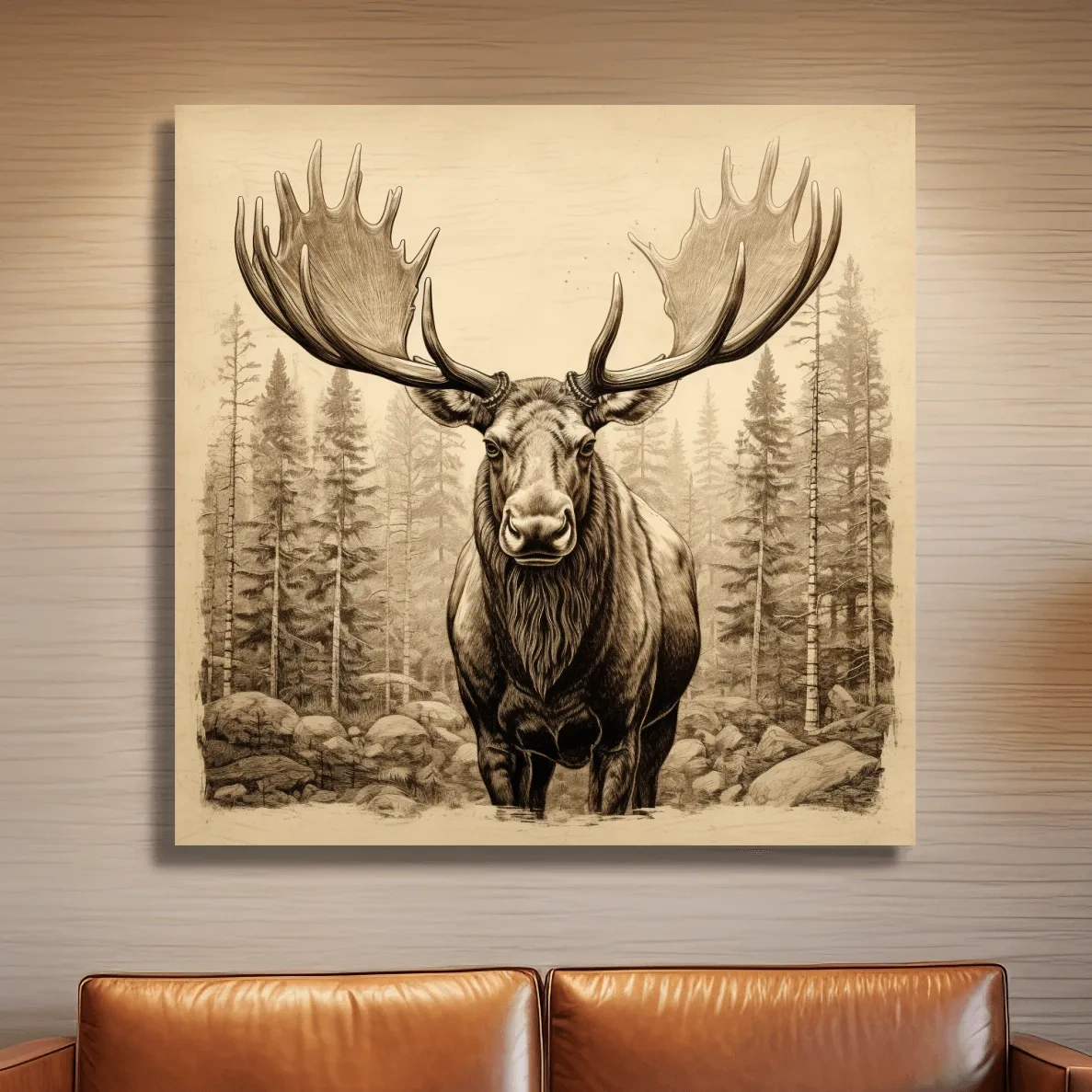 Majestic Moose Portrait Sketch - Vintage Sepia Wildlife Wall Art