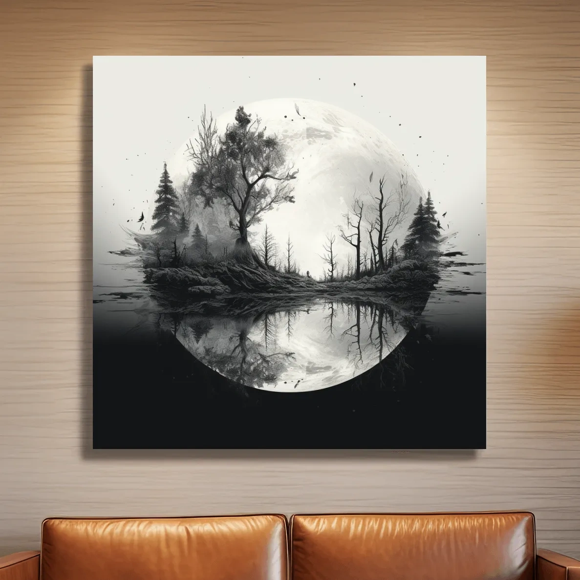 Surreal double exposure moon and forest drawing artwork