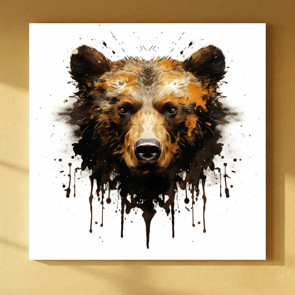 Splatter Rorschach Inkblot Paint Grizzly Bear Portrait - Wildlife Artwork