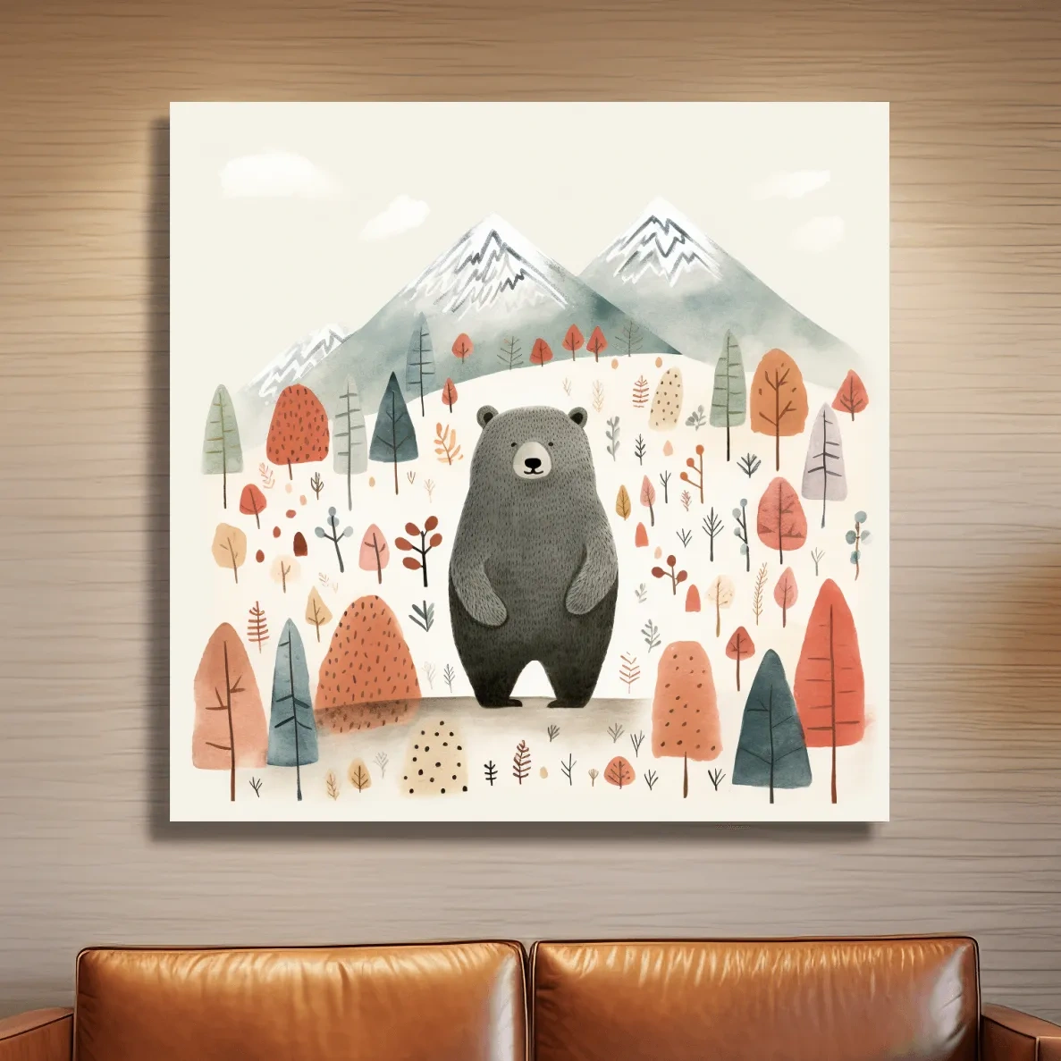 Nursery storybook art illustration of a black bear in the forest