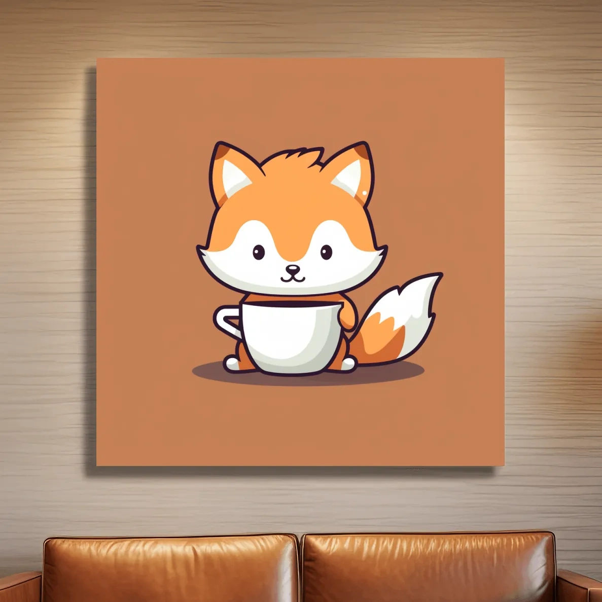Cute baby fox illustration art, morning coffee